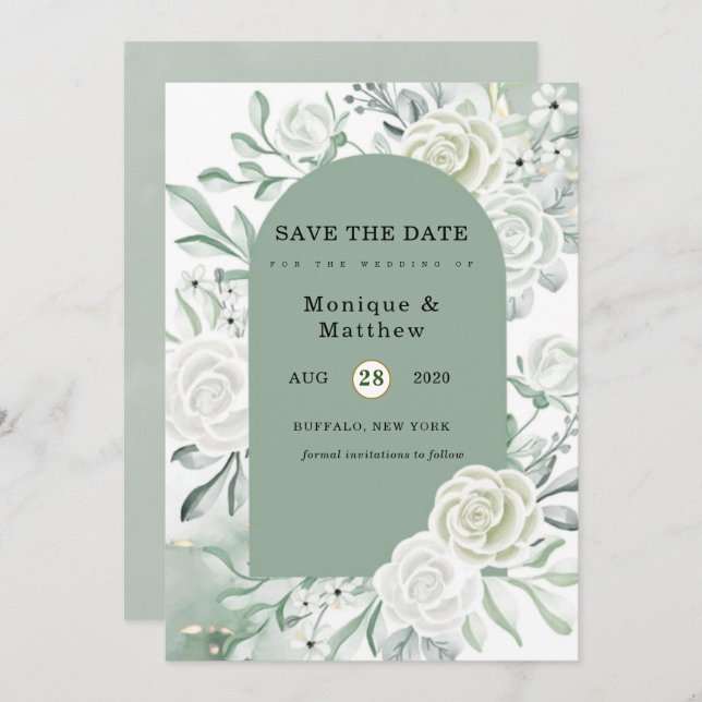 Dusty Sage Painted Florals Save The Date Invitation (Front/Back)