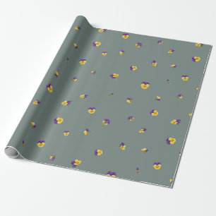 Dusty Sage Purple Yellow Viola Floral Pattern Wrapping Paper