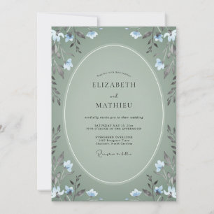 Dusty Sage Watercolor Floral Wedding Invitation