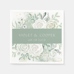 Dusty Sage Watercolor Florals Wedding Napkin