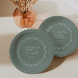 Dusty Sage | Wavy Scallop Border Bridal Shower Paper Plate<br><div class="desc">Perfect for spring or summer garden bridal showers,  this elegant design features a wavy scallop border on a dusty sage green background. Personalise these bridal shower plates with your event name,  the date,  and year.</div>