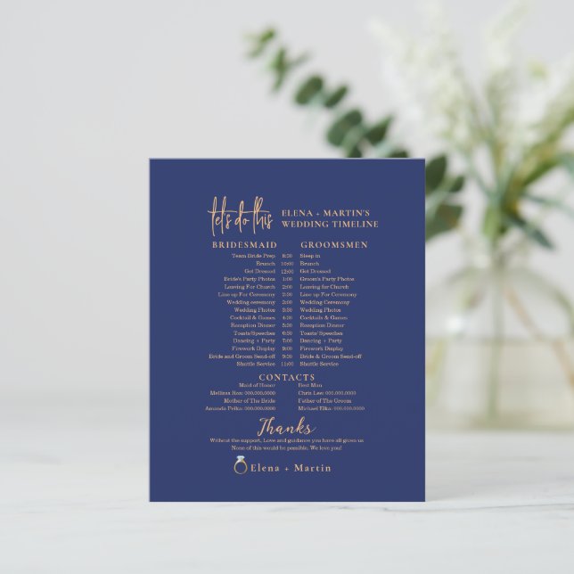 Dusty Script Minimal Wedding Day Timeline (Standing Front)
