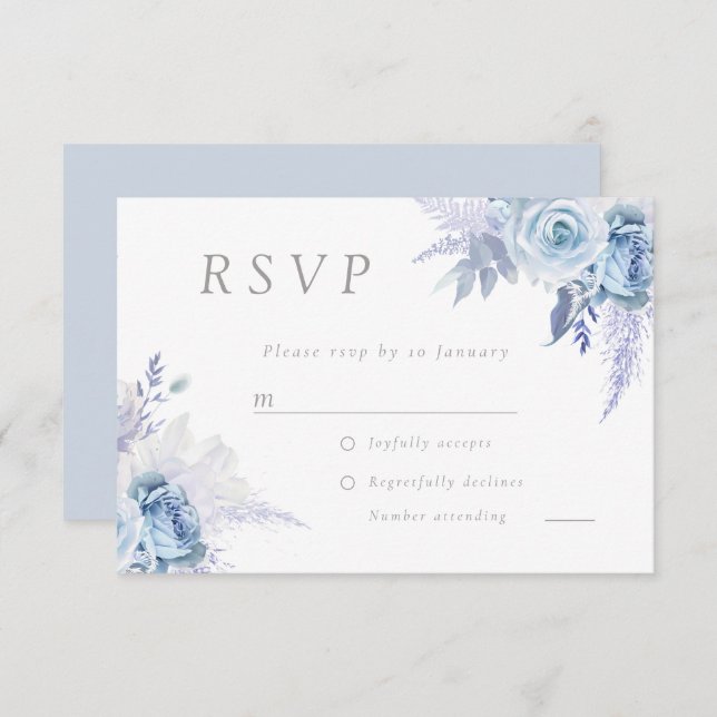 Dusty Sky Blue Divine Floral Wedding All Event RSVP Card (Front/Back)
