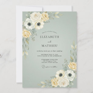 Dusty Slate Blossom Wedding Invitation