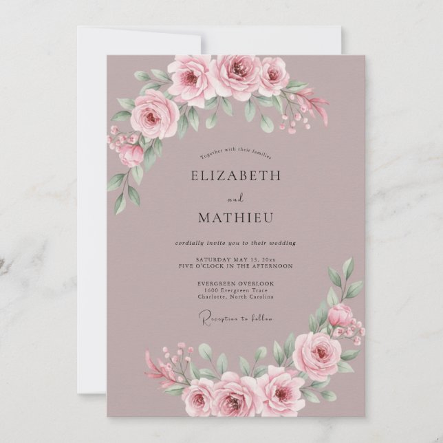 Dusty Soft Mauve Peony Wedding Invitation (Front)