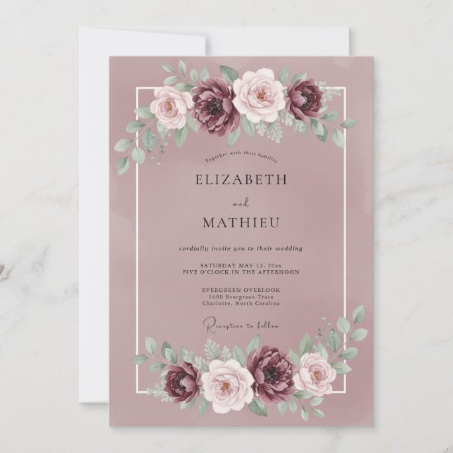 Dusty Soft Mauve Petal Wedding Invitation (Front)