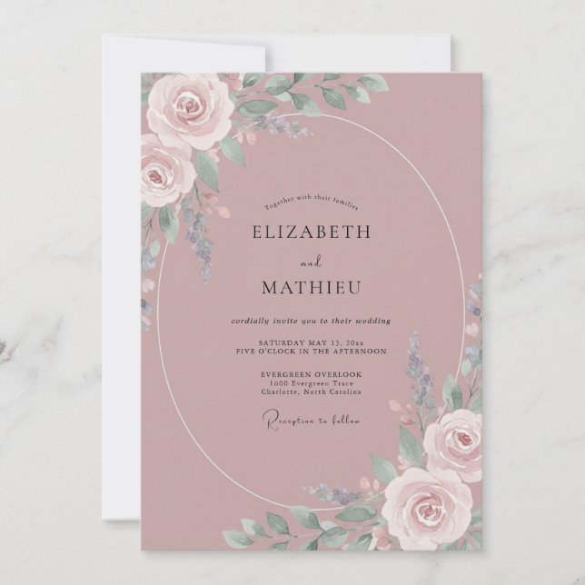 Dusty Soft Pink Ranunculus Eucalyptus Wedding Invitation (Front)