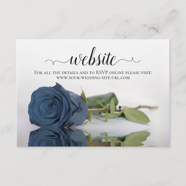 Dusty Steel Blue Grey Rose Elegant Wedding Website Enclosure Card (Front)