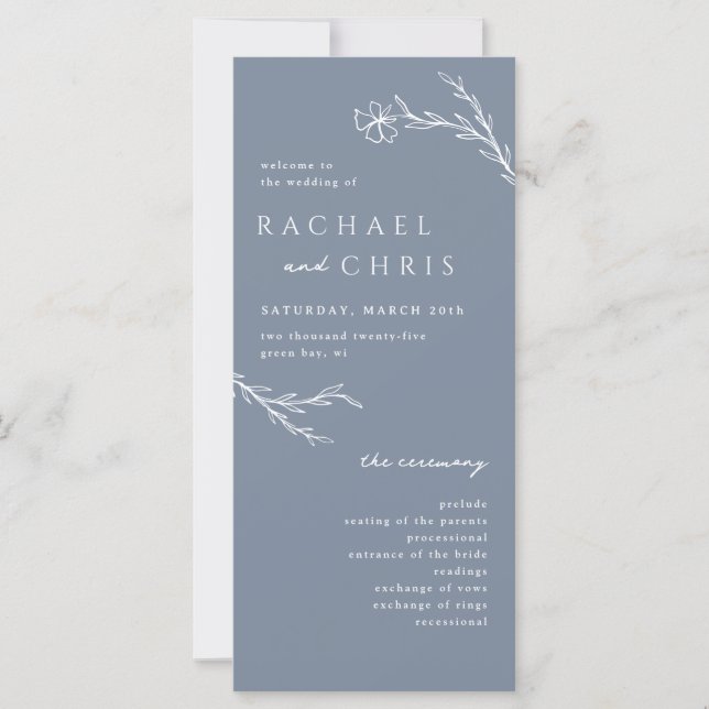 Dusty Steel Blue Modern Floral Botanical Program (Front)