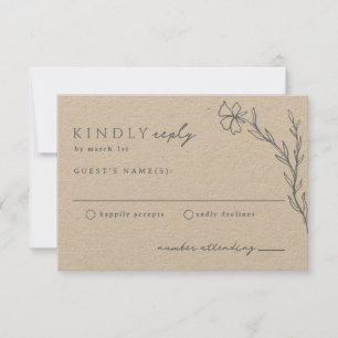 Dusty Steel Blue Modern Stenciled Botanical RSVP Card