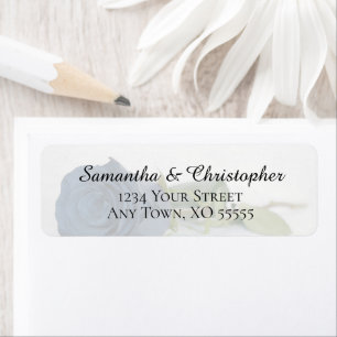 Dusty Steel Blue Rose Wedding Return Address