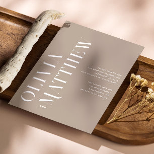 Dusty Taupe Minimalist Neutral Wedding. Photo + QR Invitation