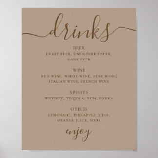 Dusty Taupe Wedding Drinks Sign | Modern Bar Menu