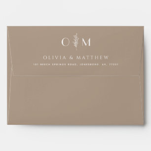 Dusty Taupe Wedding   Minimalist Elegant Floral Envelope