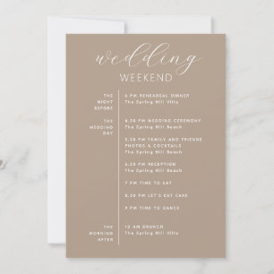 Dusty Taupe Wedding Timeline   Weekend Itinerary Invitation