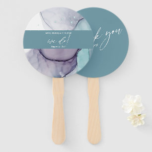 Dusty Teal Alcohol Ink Wedding Hand Fan