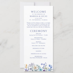 Dusty Teal Blue Wildflowers Wedding Program