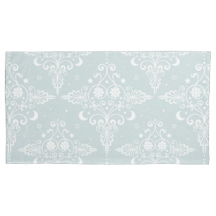 Dusty Teal Bohemian Style Celestial Damask Pattern Pillowcase