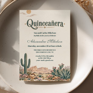 Dusty Teal Cactus Western Quinceañera Invitation
