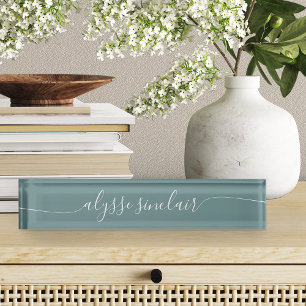 Dusty Teal Elegant Calligraphy Script Nameplate