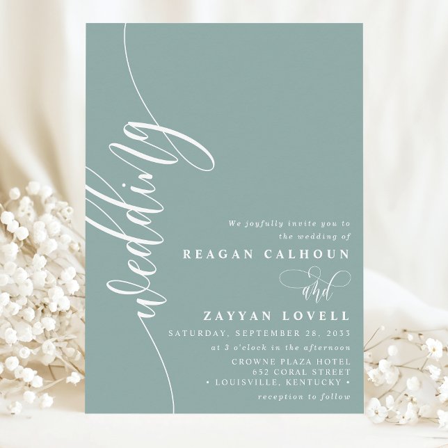 Dusty Teal Elegant Calligraphy Script Wedding Invitation (Creator Uploaded)