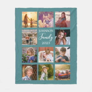 Dusty Teal Family Photo Collage Blanket