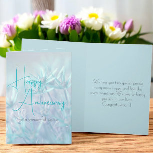 Dusty Teal Floral Background Anniversary Card