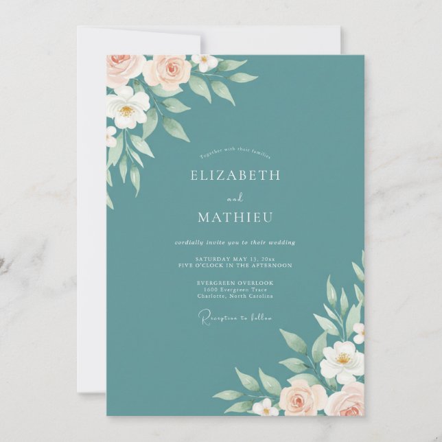Dusty Teal Foliage Eucalyptus Wedding Invitation (Front)