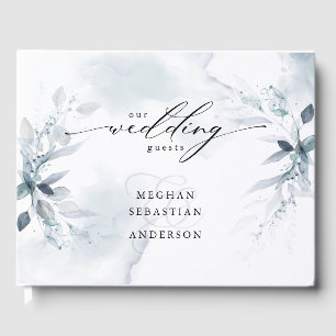 Dusty Teal Foliage Wedding Guest Book