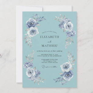 Dusty Teal Graceful Winter Wedding Invitation