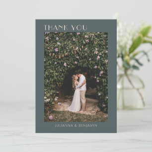 Dusty Teal Green Photo Wedding Thank You Card