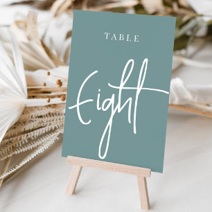 Dusty Teal Hand Scripted Table EIGHT Number