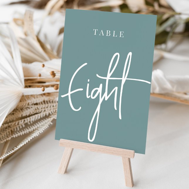 Dusty Teal Hand Scripted Table EIGHT Table Number (Creator Uploaded)