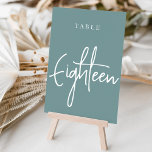 Dusty Teal Hand Scripted Table EIGHTEEN Table Number<br><div class="desc">Simple and chic table number cards in dusty teal aqua and white make an elegant statement at your wedding or event. Design features "table [number]" in an eyecatching mix of classic serif and handwritten script lettering. Design repeats on both sides. Individually numbered cards sold separately; order each table number individually...</div>