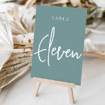 Dusty Teal Hand Scripted Table ELEVEN Table Number<br><div class="desc">Simple and chic table number cards in dusty teal aqua and white make an elegant statement at your wedding or event. Design features "table [number]" in an eyecatching mix of classic serif and handwritten script lettering. Design repeats on both sides. Individually numbered cards sold separately; order each table number individually...</div>