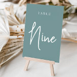 Dusty Teal Hand Scripted Table NINE Table Number<br><div class="desc">Simple and chic table number cards in dusty teal aqua and white make an elegant statement at your wedding or event. Design features "table [number]" in an eyecatching mix of classic serif and handwritten script lettering. Design repeats on both sides. Individually numbered cards sold separately; order each table number individually...</div>