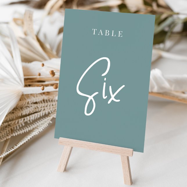 Dusty Teal Hand Scripted Table SIX Table Number (Creator Uploaded)