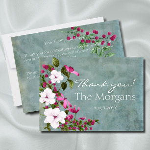 Dusty Teal Magenta and White Florals Thank You Card