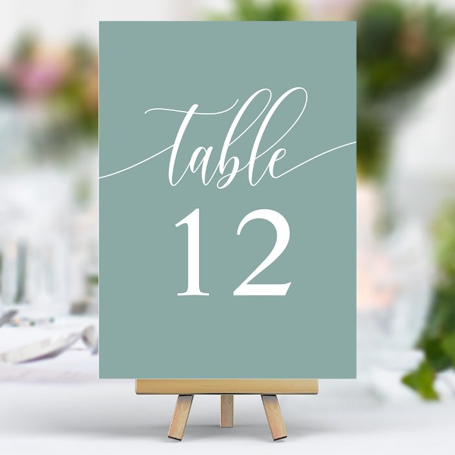 Dusty Teal Minimalist Calligraphy Wedding Table Number (Creator Uploaded)
