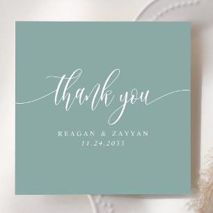 Dusty Teal Minimalist Script Wedding Thank You Card