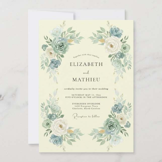 Dusty Teal Painted Wedding Invitation (Front)
