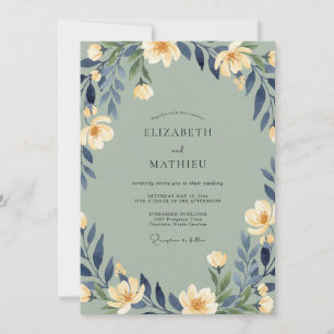 Dusty Teal Petal Wedding Invitation