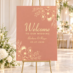 Dusty Terracotta Gold Floral Wedding Welcome Poster
