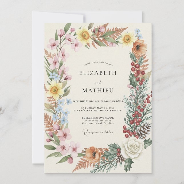 Dusty Terracotta Peach Wildflower Wedding Invitation (Front)
