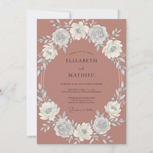 Dusty Terracotta Wreath Wedding Invitation (Front)