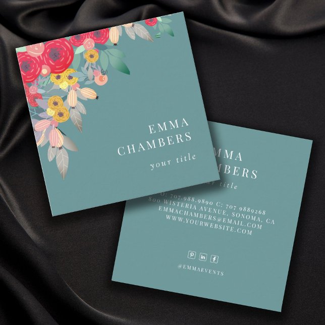 Dusty Turquoise | Boho Floral Business Card (Creator Uploaded)