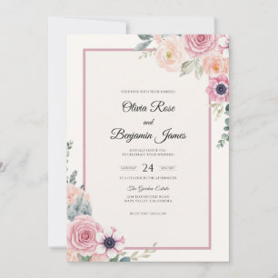 Dusty Vintage Mauve Bloom Wedding Invitation