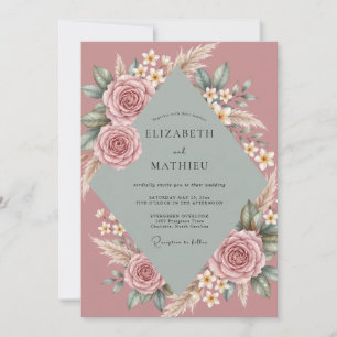 Dusty Vintage Mauve Pampas Eucalyptus Wedding Invitation