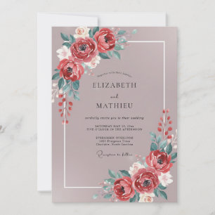 Dusty Vintage Mauve Peony Wedding Invitation