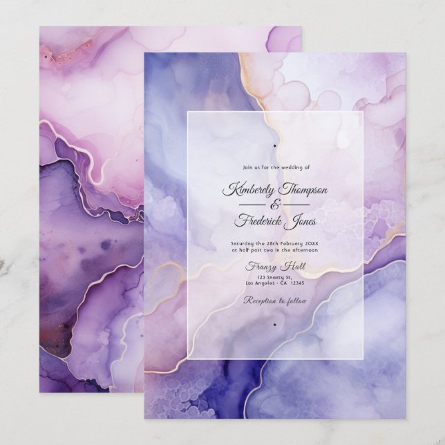 Dusty Violet Agate Wedding Invitation (Front/Back)